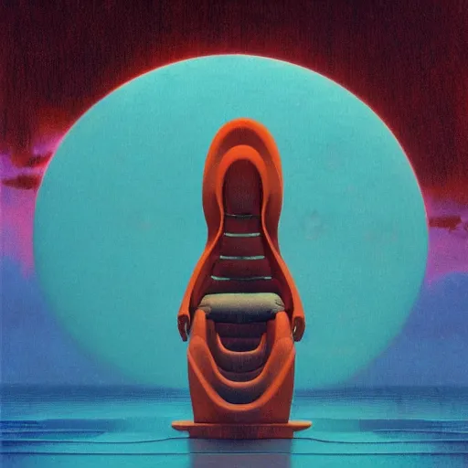 Image similar to ancient boring symetrical sea circle falcon chaise recipe tangerine, by beksinski and vincent di fate and beeple, synthwave, 2 0 megapixels, black velvet painting