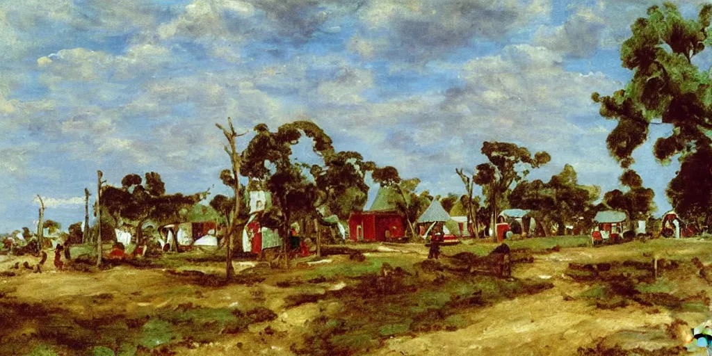 Image similar to Detailed painting of gingerbread Campground cottages in Oak Bluffs, by Eugène Delacroix