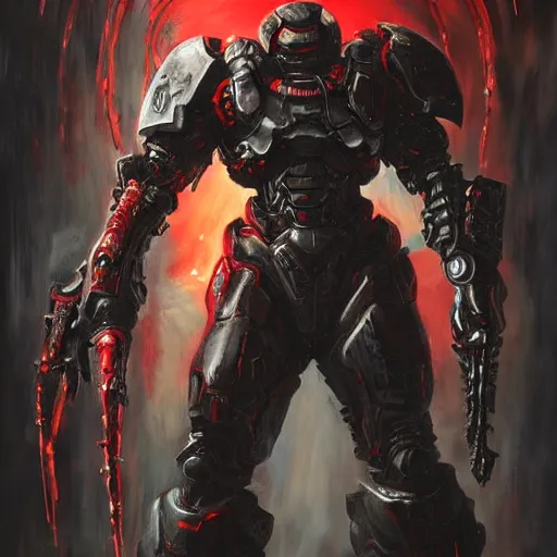 Image similar to doom slayer, painted by tsutomu nihei, painted by stanley lau