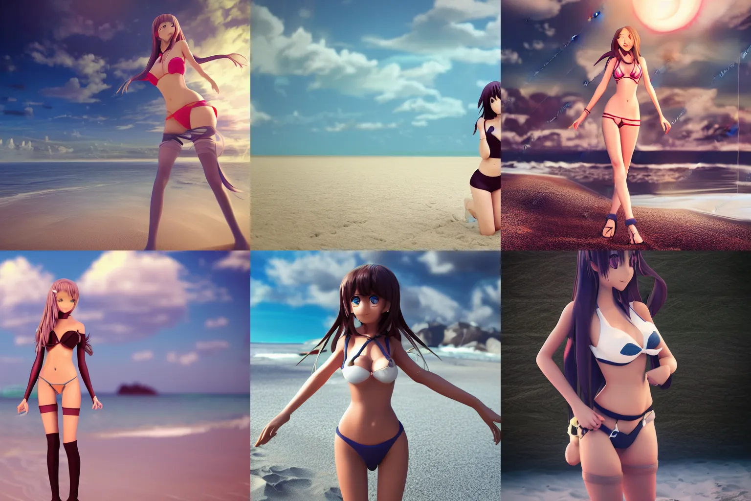 Prompt: anime girl 24yo fotoshoot on the beach octane render