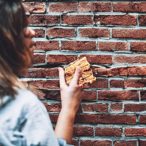 Prompt: a person eating a brick