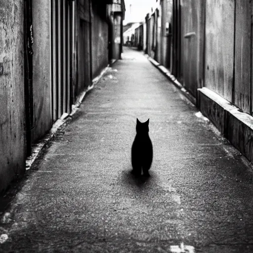 Image similar to 📷📸 A lonely black cat in the middle of an alleyway