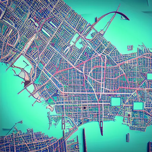 Prompt: istanbul map, cyberpunk, vaporwave, light colors, realistic