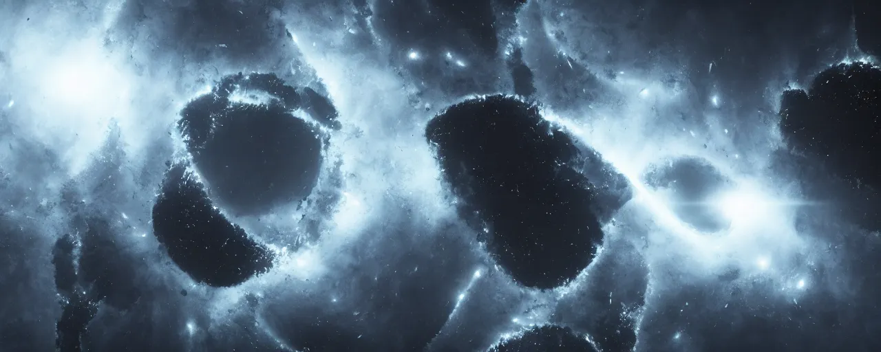 Image similar to a dark epic swirling galaxy, space scene, dark scifi, unreal engine, octane render, volumetric lighting