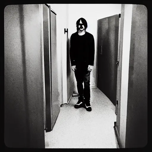 Image similar to Norman Reedus taking a selfie in the backrooms hallway, liminal space hallway, backrooms, selfie photo