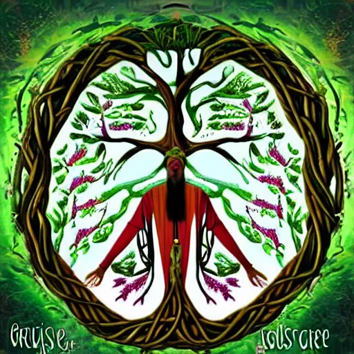 Image similar to gnostic kabbalist druid merging with the tree of life