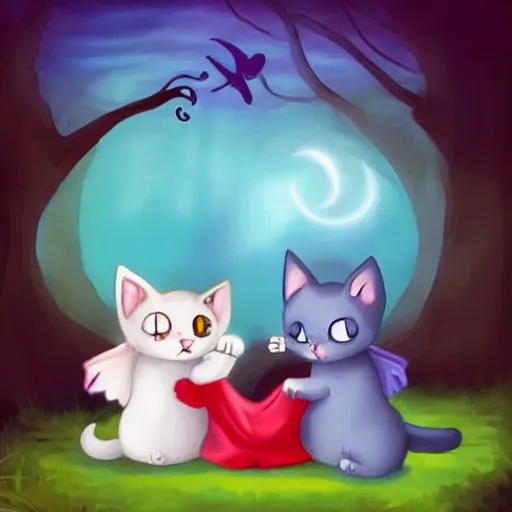 Image similar to kitten vampire and fairy kitten on a date