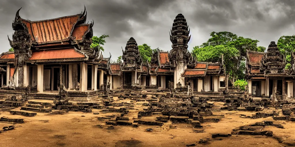 Prompt: a futuristic village with khmer architecture, highly detailed, 4k, photograph, HDR , Minolta X700, 50mm, award winning