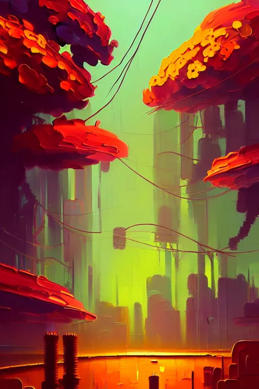 Image similar to a graph style gauche impasto oil paint flowers, steampunk art by james gilleard, cgsociety, retrofuturism, synthwave, retrowave, outrun, autumn color.