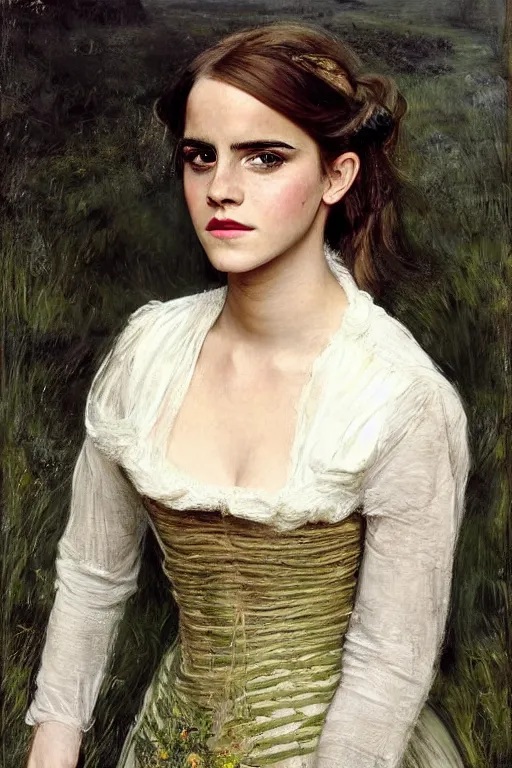 Prompt: a true-to-life portrait of Emma Watson painted by John Everett Millais, real-life accurate, photoshoot