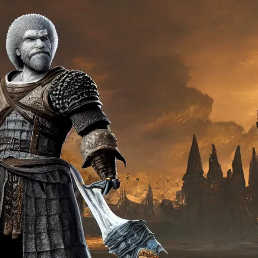 Prompt: bob ross in darksouls universe in anor londo, studio lights, 8 k hd.