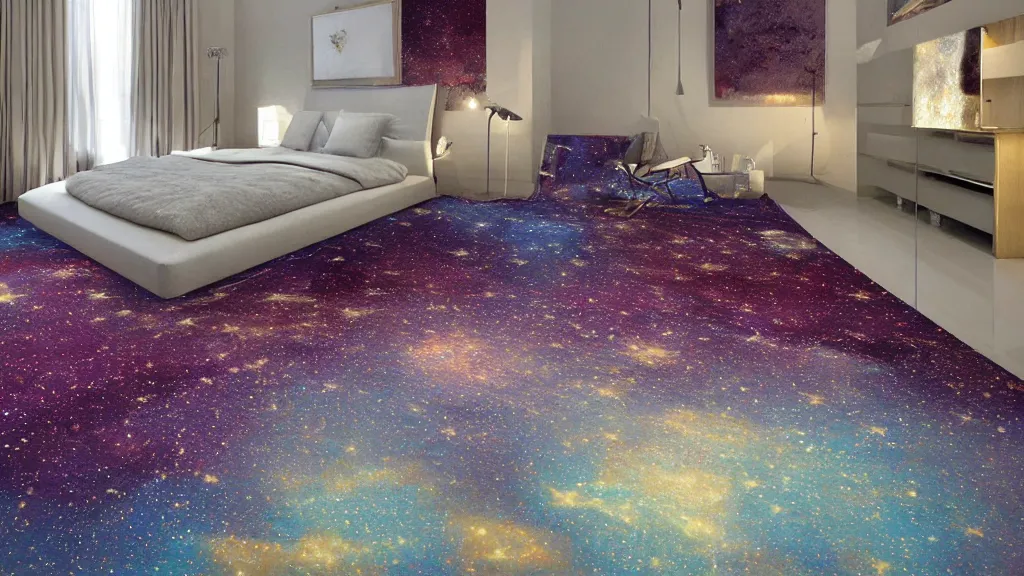 Image similar to velvet painting unexceptional star floor in a bright room, iso 2 0 0