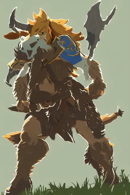 Image similar to a lynel of from the legend of zelda breath of the wild, breath of the wild art style.