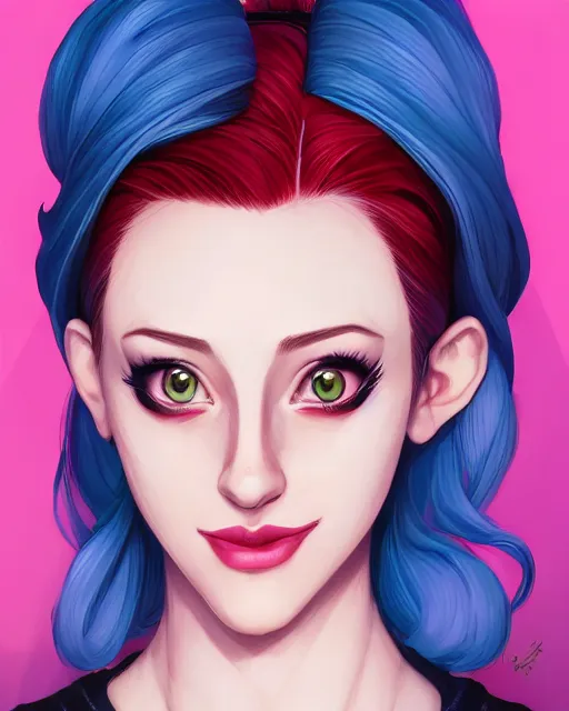 Image similar to a portrait of Lili Reinhart Batgirl comics, red hair, art by lois van baarle and loish and ross tran and rossdraws and sam yang and samdoesarts and artgerm, Joshua Middleton, symmetrical eyes, digital art, highly detailed, intricate, sharp focus, Trending on Artstation HQ, deviantart, unreal engine 5, 4K UHD image