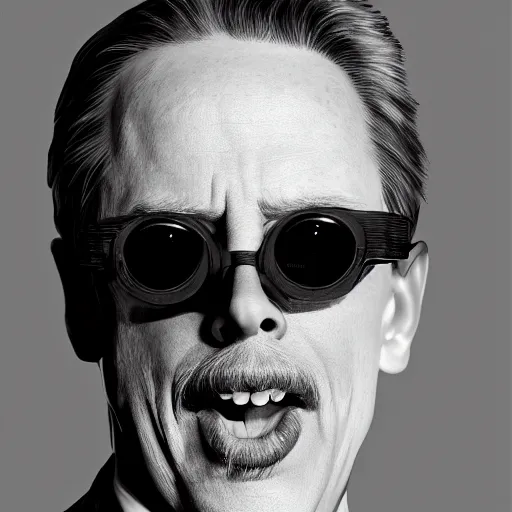 Prompt: 8 5 mm f 1. 8 photograph of steve buscemi wearing shutter shades, highly detailed, digital painting, artstation, smooth, sharp foccus, commercial photography, fashion shoot