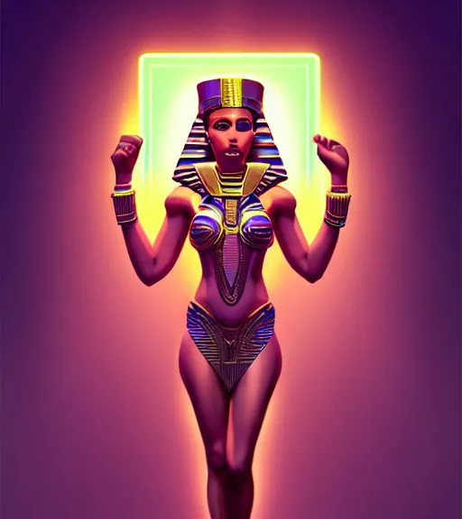 Image similar to symmetry!! egyptian princess of technology, solid cube of light, hard edges, product render retro - futuristic poster scifi, lasers and neon circuits, brown skin gorgeous egyptian princess, intricate, elegant, highly detailed, digital painting, artstation, concept art, smooth, sharp focus, illustration, dreamlike, art by artgerm