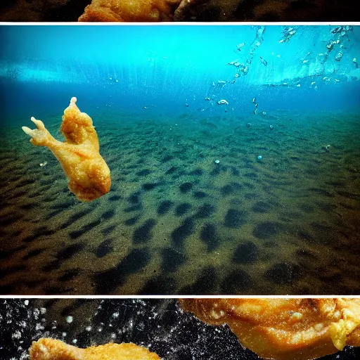 Image similar to fried chicken, splash underwater! photoshop edit, golden ratio