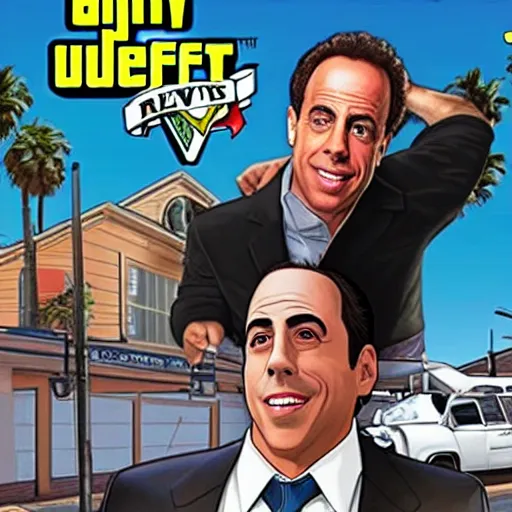 Prompt: Jerry Seinfeld in a GTA V cover art