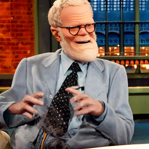 Prompt: animatronic David Letterman, exposed wires, photo, Stan Winston studios, detailed, 4k