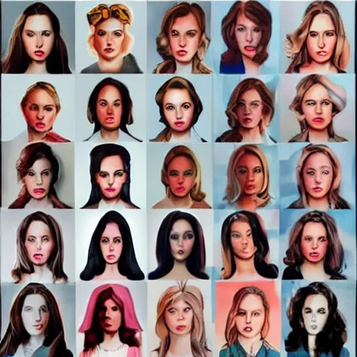 Image similar to “ a row of identical pretty women, clones, hyper realistic, in the style of houston sharp ”