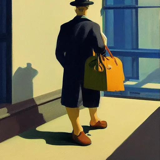 Prompt: man with a bag on his head, by Edward Hopper and James Gilleard, highly detailed