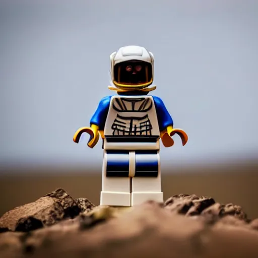 Image similar to closeup shot of lego astronaut standing on a pyramid ( eos 5 ds r, iso 1 0 0, f / 8, 1 / 1 2 5, 8 4 mm, postprocessed, bokeh )