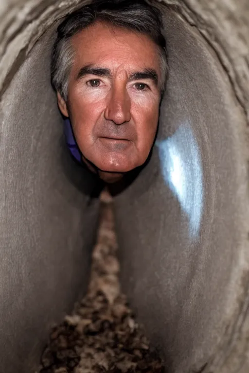 Image similar to cinematic still randy mantooth crawling inside a tunnel made of flesh, 4 k, dramatic lighting, body horror