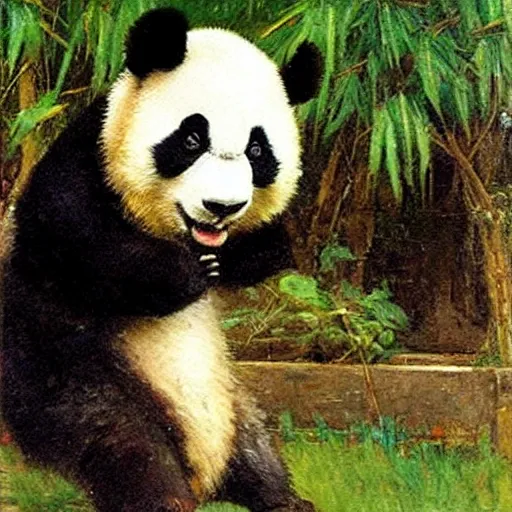 Image similar to a panda dancing by john william waterhouse