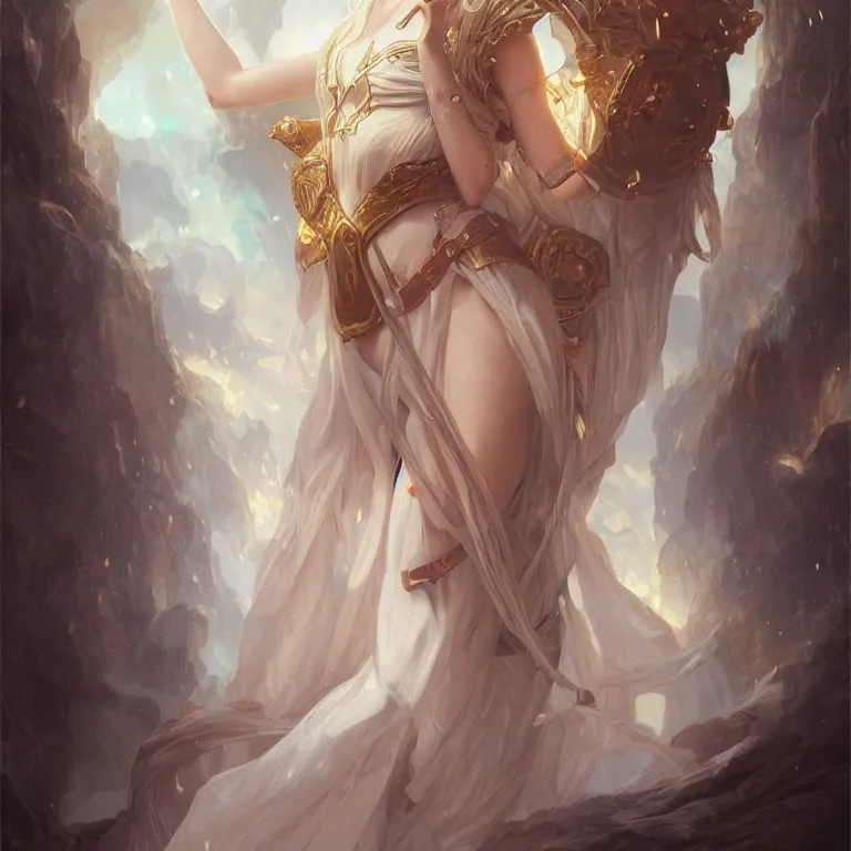 Prompt: portrait of a female aasimar, D&D, fantasy, highly detailed, digital painting, artstation, smooth, sharp focus, illustration, art by artgerm and greg rutkowski and alphonse mucha