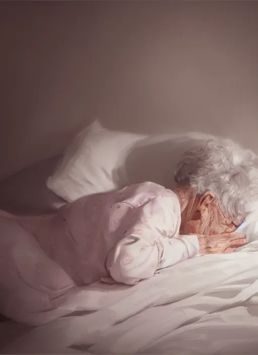 Prompt: an old woman standing watching a child sleeping in bed at night, photorealistic, by wlop, 4 k resolution