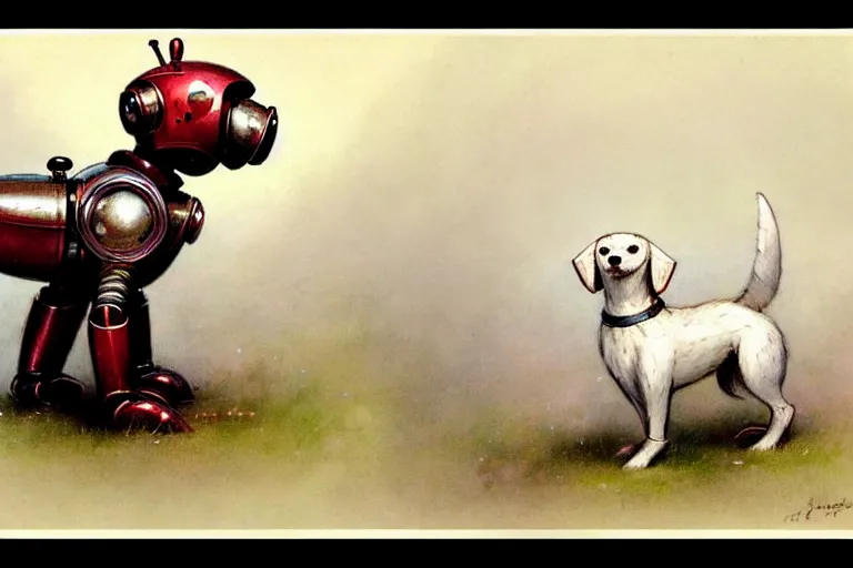 Image similar to adventurer ( ( ( ( ( 1 9 5 0 s retro future android robot dog. muted colors. ) ) ) ) ) by jean baptiste monge!!!!!!!!!!!!!!!!!!!!!!!!! chrome red