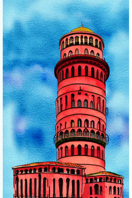 Prompt: minimalist colorful watercolor line art of galata tower istanbul, art deco, cityscape, matte drawing, poster art