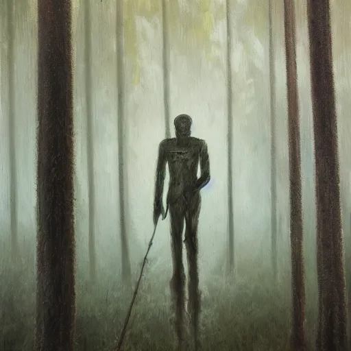 Prompt: humanoid assel, swamp, forest, foggy, oil painting