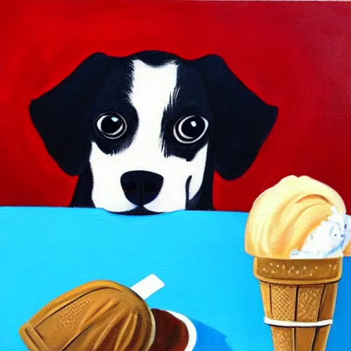 Image similar to painting of a dog eating ice cream