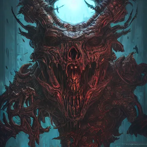 Image similar to fantasy art of doom slayer, intricate, high detailed, insane detailed, cgsociety, doom hell theme