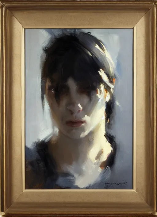 Prompt: portrait painting of robbie margot by jeremy mann, only one head single portrait