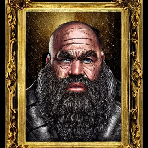 Prompt: fantasy dwarf as a modern gangster. high detail portrait art. gold jewelry