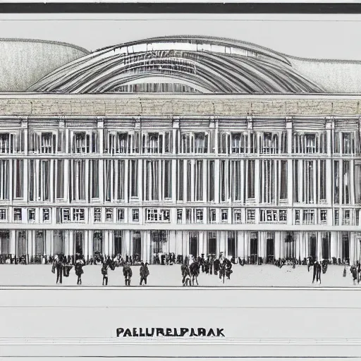 Prompt: Palast der Republik in Berlin, architectural drawing