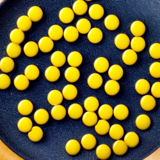 Prompt: yellow pills on a small plate