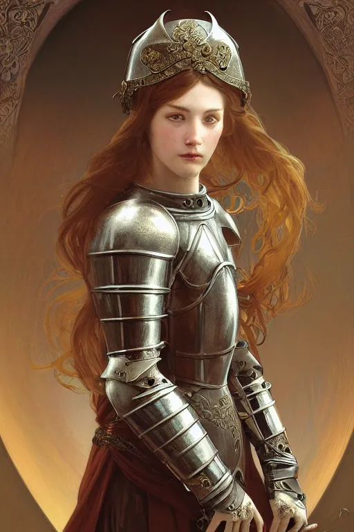 Prompt: beautiful and victorian and holy and divine and elite young medieval female knight portrait +shinny eyes+front face with light flowing hair, ultradetail face, art and illustration by tian zi and craig mullins and WLOP and alphonse mucha, fantasy, intricate complexity, human structure, human anatomy, fantasy character concept, watermark, blurry, hyperrealism 8k