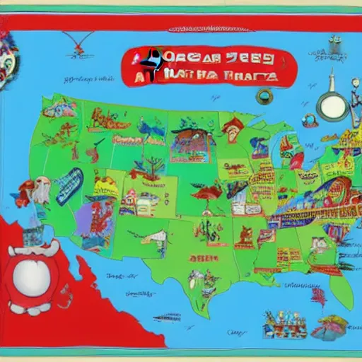 Prompt: a doctor seuss map of the united states