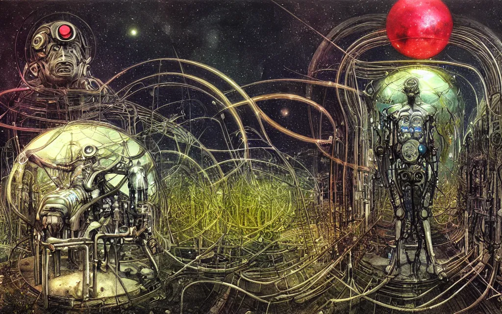 Prompt: a techno - spirit futurist cybernetic organic ecosystem, future perfect, award winning digital art by santiago caruso and alan bean, sharp bright colors