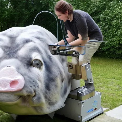 Image similar to a giant domestic pig machine robot