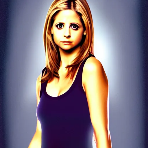 Prompt: sarah michelle gellar, buffy the vampire slayer digital art, in the style of jo chen