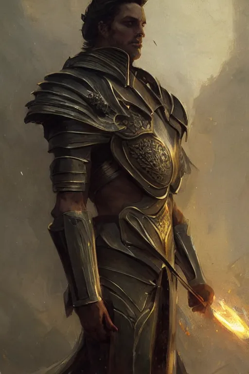 Image similar to a masculine elegant man from sideview with large shoulders, armor, and wearing golden laurel wreath, ethereal horror fantasy art by greg rutkowski and magali villanueve and monet con