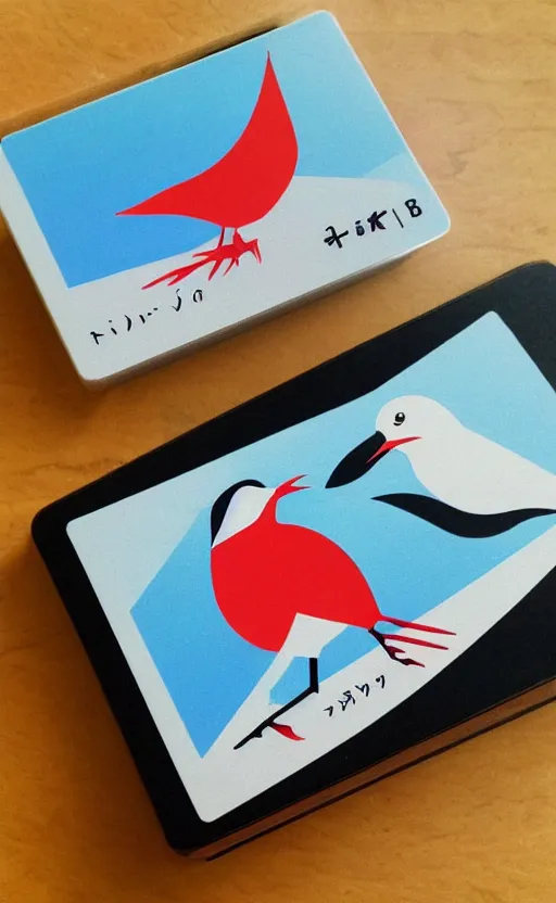 Prompt: poker card design, simple design, modern, solid colors, japanese crane bird in center, pines symbol in the corners, vivid colors, clean style, trending on kickstarter