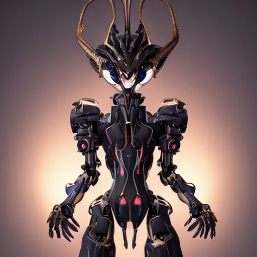 Image similar to bust of a beautiful majestic anthropomorphic humanoid robot mecha female dragon, with smooth and streamlined armor, standing and posing elegantly, well detailed dragon head with epic LED eyes and a warm maw, sharp and dangerous sleek design, two arms, two legs, long tail, beautiful digital art, artstation, DeviantArt, FurAffinity, professional, depth of field, close-up, hd, octane render, sunset lighting