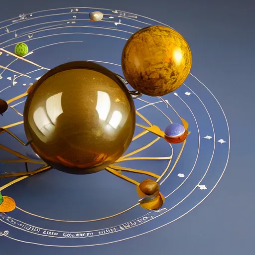 Image similar to a kinetic sculpture of this solar system, sun, orrery, canon 5 d 5 0 mm lens, papier - mache, studio, circa 2 0 2 5