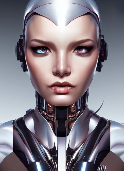 Image similar to portrait of a cyborg woman by Artgerm, (((((face turns left))))) (face turns right), eyes closed , biomechanical, hyper detailled, trending on artstation