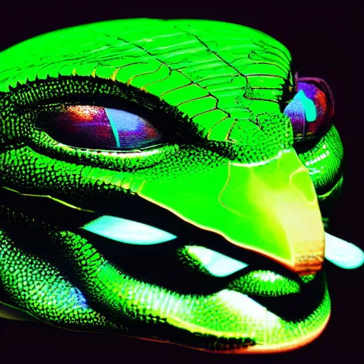 Prompt: green snake head in hoodie, portrait, vaporwave, synthwave, neon, vector graphics, cinematic, volumetric lighting, f 8 aperture, cinematic eastman 5 3 8 4 film